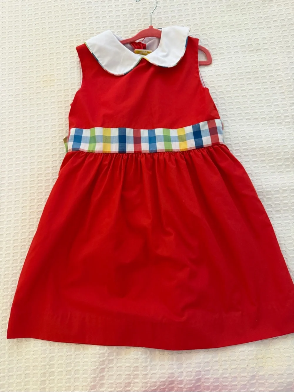 Red Sleeveless Girls' Dress with White Peter Pan Collar